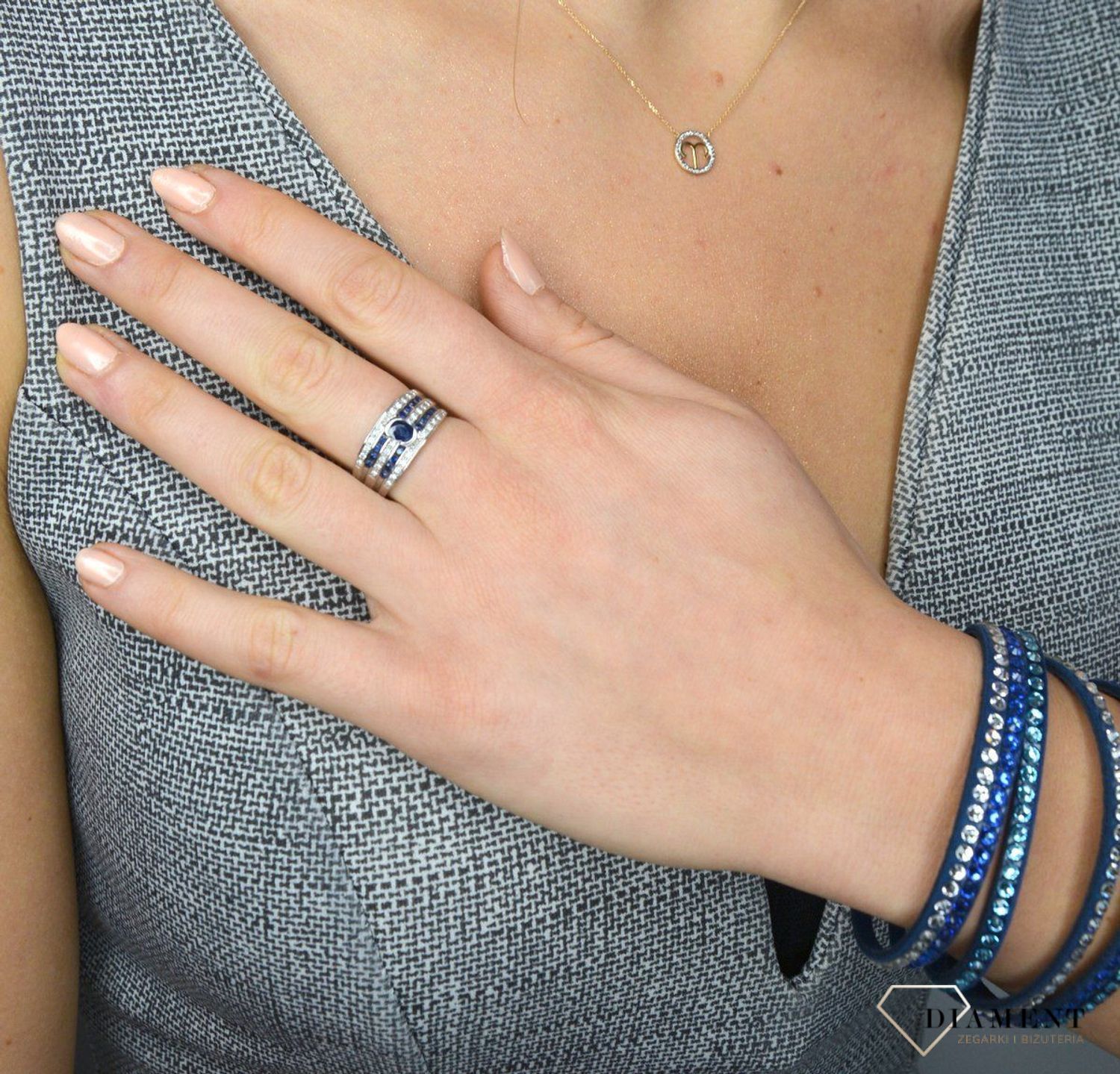 Złoty pierścionek DIAMENT 585 szafir, diamenty 51Y79WG szafir.jpg